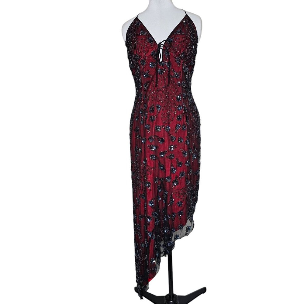 Y2K Sean Collection L Silk Beaded Fairy Whimsigoth Dress Asymmetric HOCO Prom